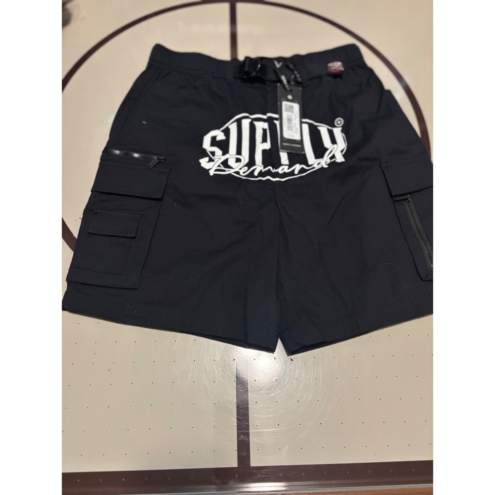 Supply & Demand Mens Cargo Shorts Black Ripstop Web Belt Logo SUM17009 Small NWT